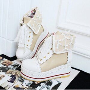 Kawaii Lolita Cosplay Shoes Comfortable Lace Up Brogue Sneakers Size 6